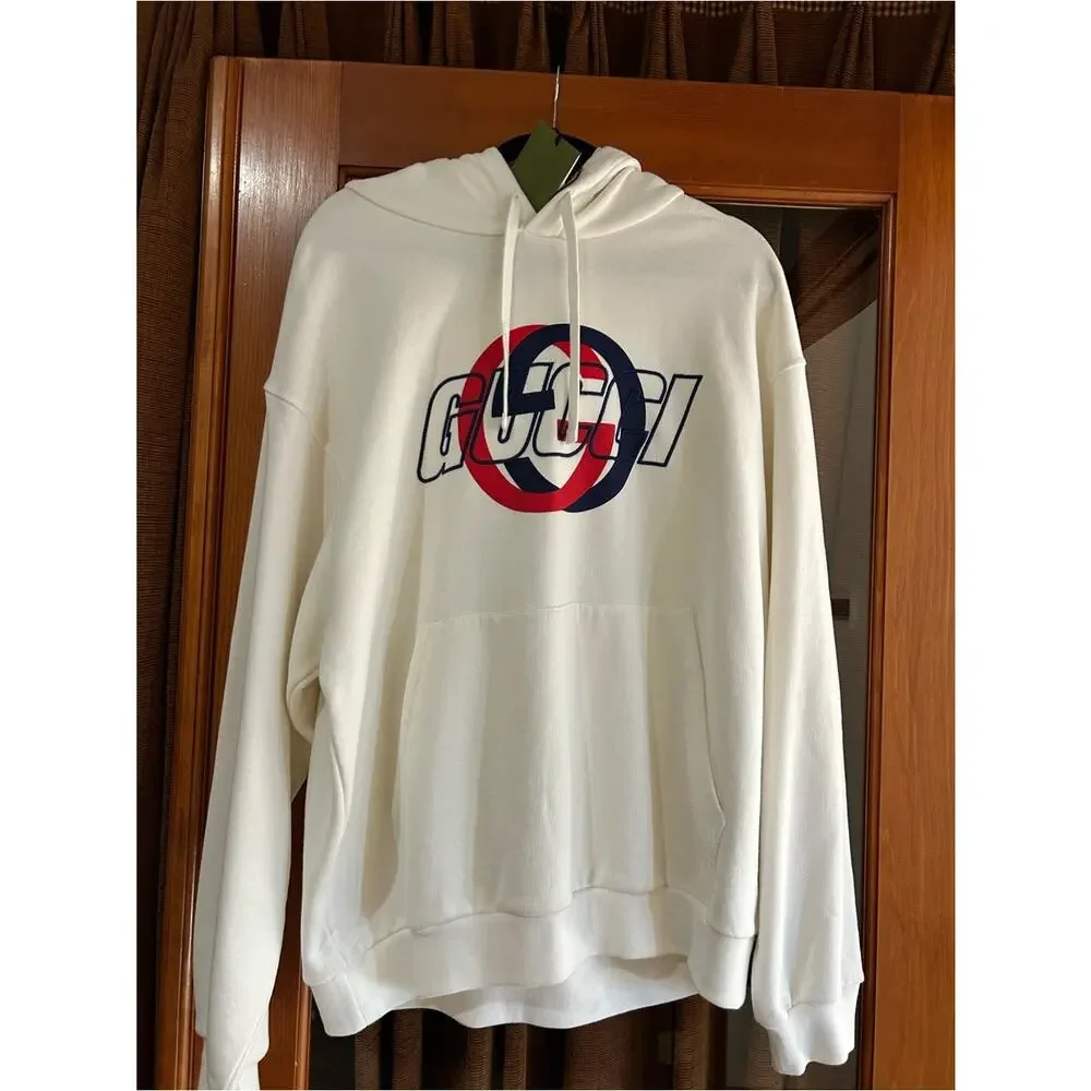 Men's Gucci jersey, cotton hoodie, locking G graphic logo size large made Italy